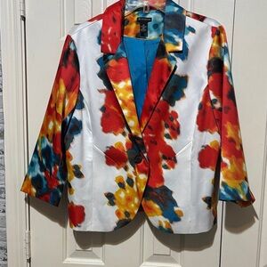 New Directions Vibrant Red and Yellow Floral Blazer